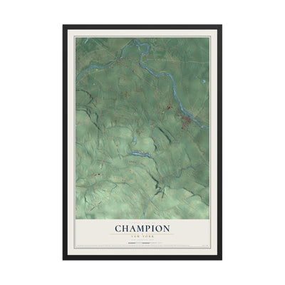 Champion, New York map print, 12" x 18" W/ Black Ayous Wood Frame mockup