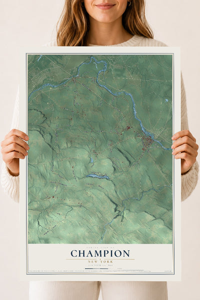 Champion, New York map print, 18" x 24" Archival Matte Print mockup