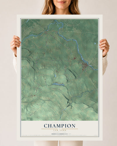 Champion, New York map print, 24" x 36" Archival Matte Print mockup