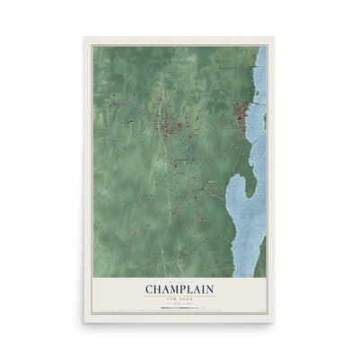 Map of Champlain, New York, 12 x 18 inch unframed archival matte print