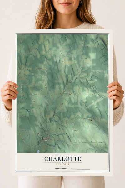 Charlotte, New York map print, 18" x 24" Archival Matte Print mockup