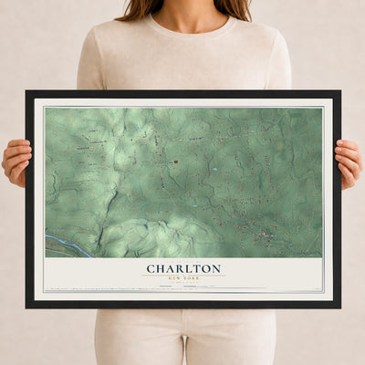 Charlton, New York map print, 12" x 18" W/ Black Ayous Wood Frame mockup
