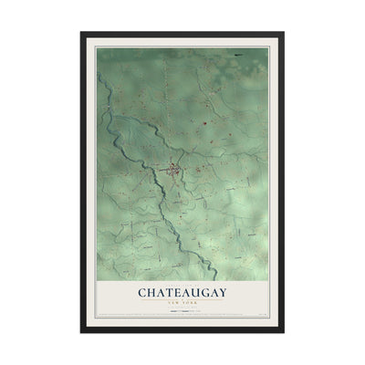 Chateaugay, New York map print, 12" x 18" W/ Black Ayous Wood Frame mockup