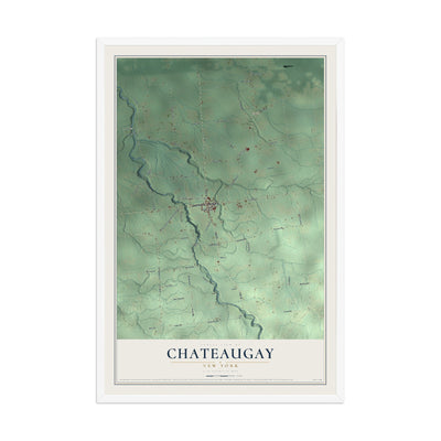 Chateaugay, New York map print, 12" x 18" W/ White Ayous Wood Frame mockup