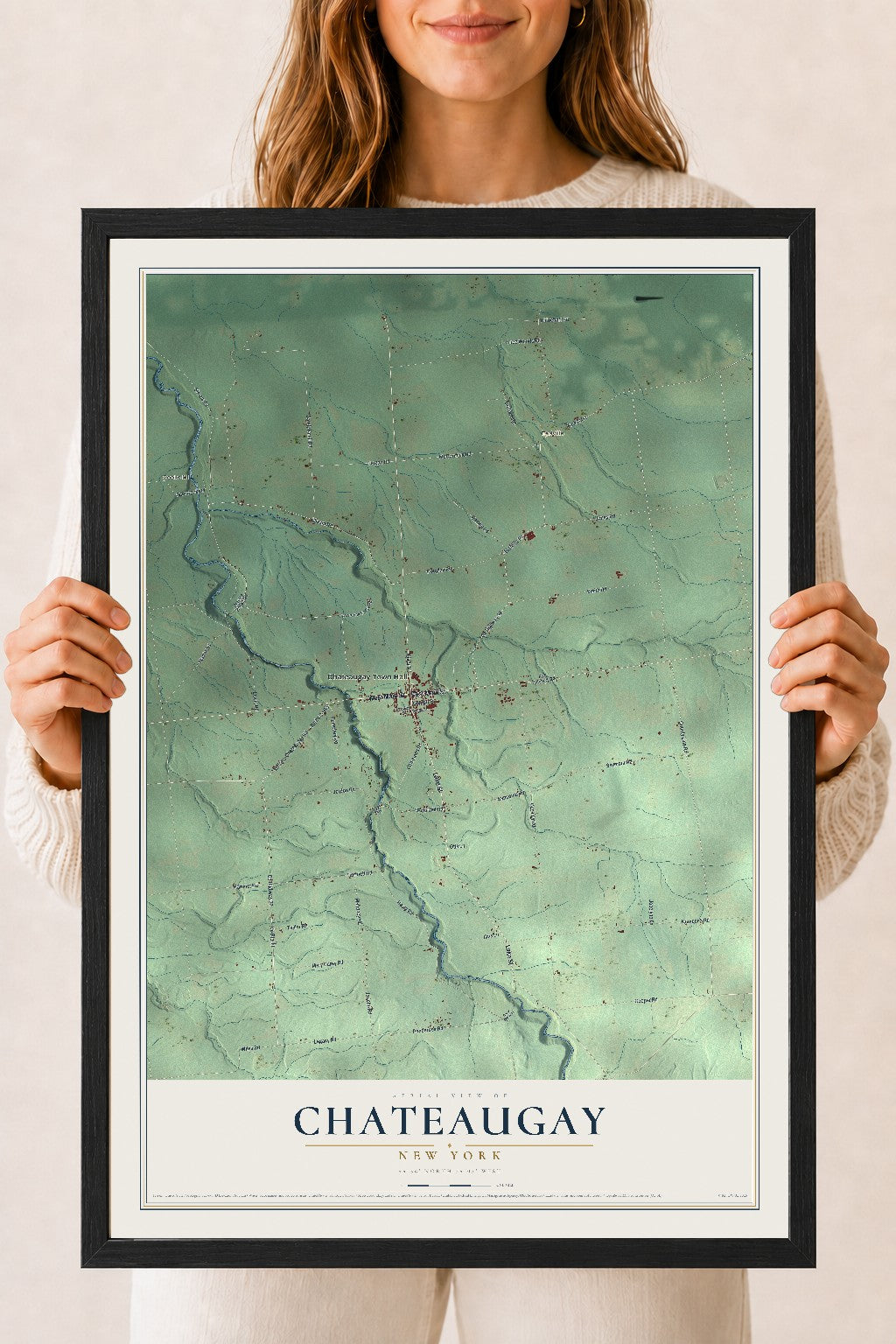 Chateaugay, New York map print, 18" x 24" W/ Black Ayous Wood Frame mockup