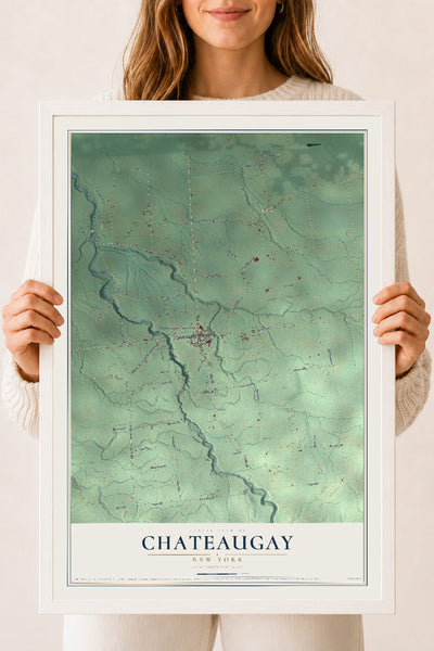 Chateaugay, New York map print, 18" x 24" W/ White Ayous Wood Frame mockup