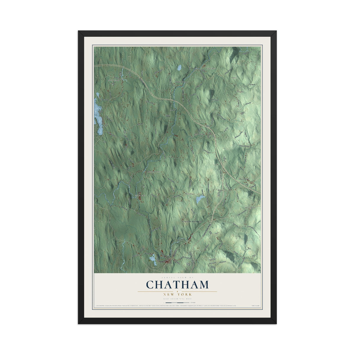 Chatham, New York map print, 12" x 18" W/ Black Ayous Wood Frame mockup