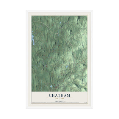 Chatham, New York map print, 12" x 18" W/ White Ayous Wood Frame mockup