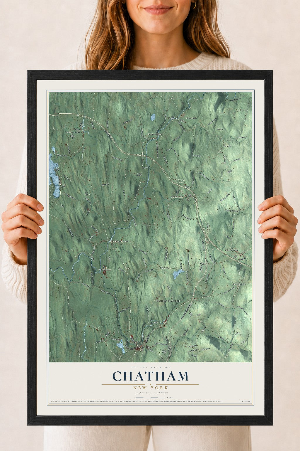 Chatham, New York map print, 18" x 24" W/ Black Ayous Wood Frame mockup
