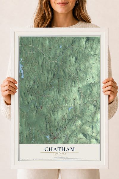 Chatham, New York map print, 18" x 24" W/ White Ayous Wood Frame mockup