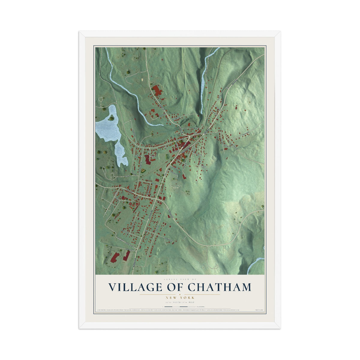 Chatham, New York map print, 12" x 18" W/ White Ayous Wood Frame mockup