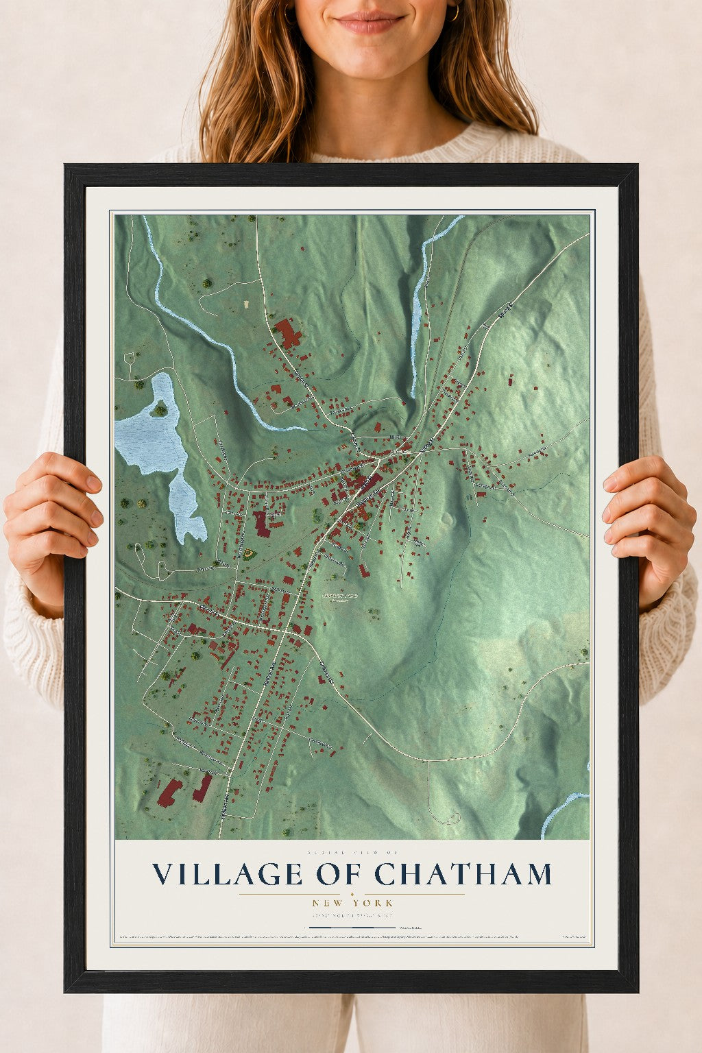 Chatham, New York map print, 18" x 24" W/ Black Ayous Wood Frame mockup