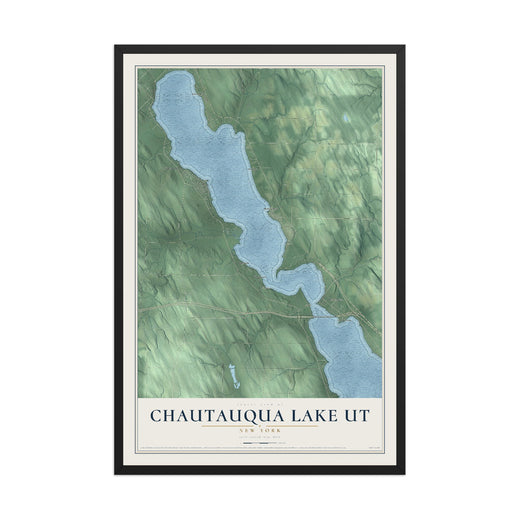 Map of Chautauqua Lake, New York, 12 x 18 inch print in a black wood frame
