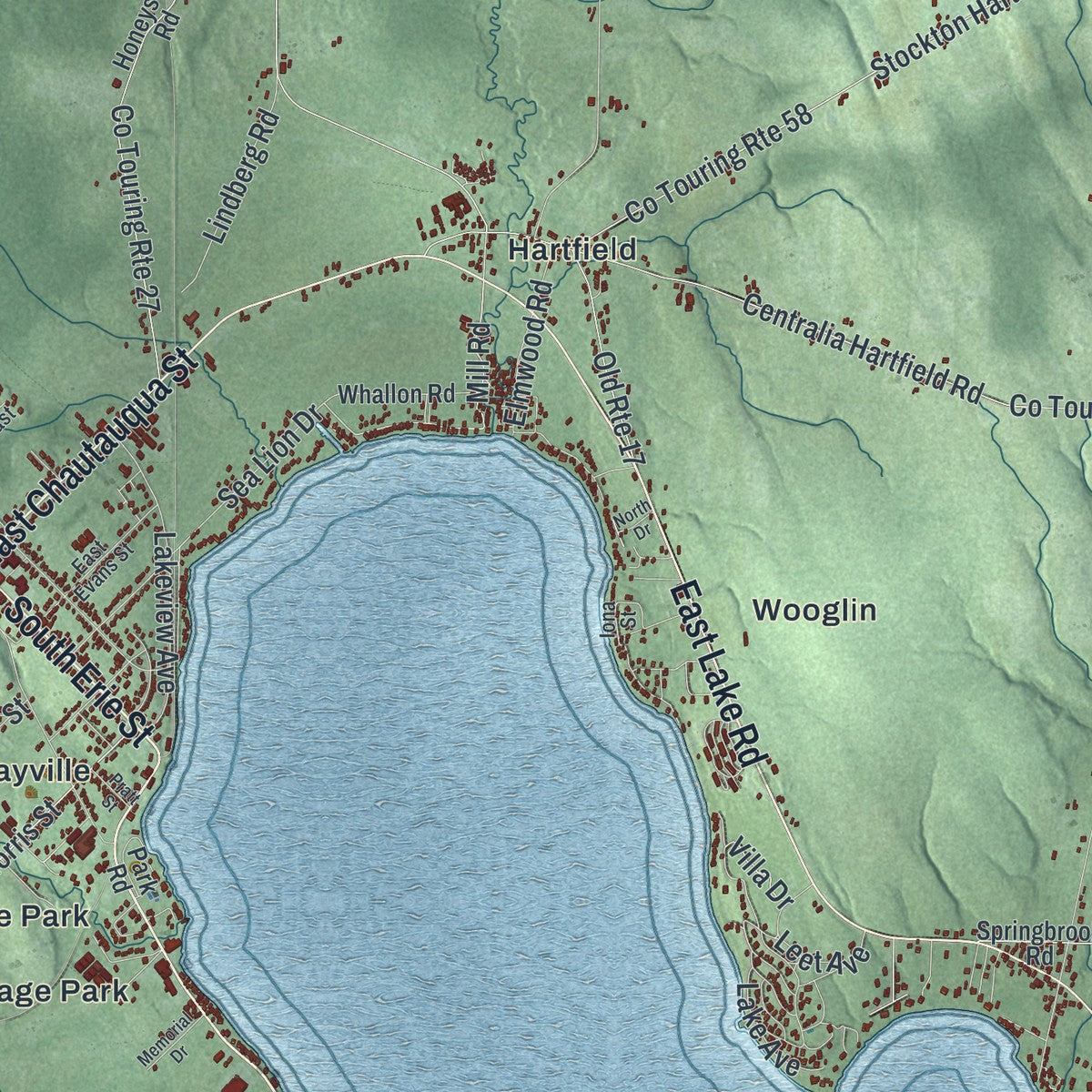 Close-up 1 of the Chautauqua, New York map artwork