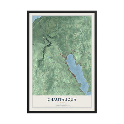 Chautauqua, New York map print, 12" x 18" W/ Black Ayous Wood Frame mockup