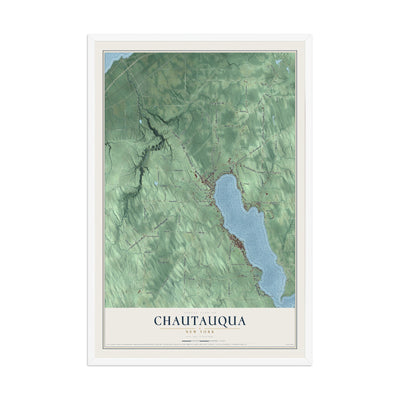 Chautauqua, New York map print, 12" x 18" W/ White Ayous Wood Frame mockup