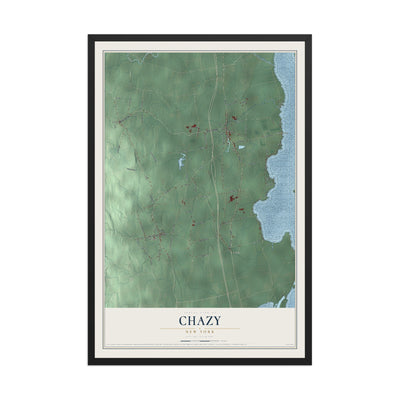 Chazy, New York map print, 12" x 18" W/ Black Ayous Wood Frame mockup