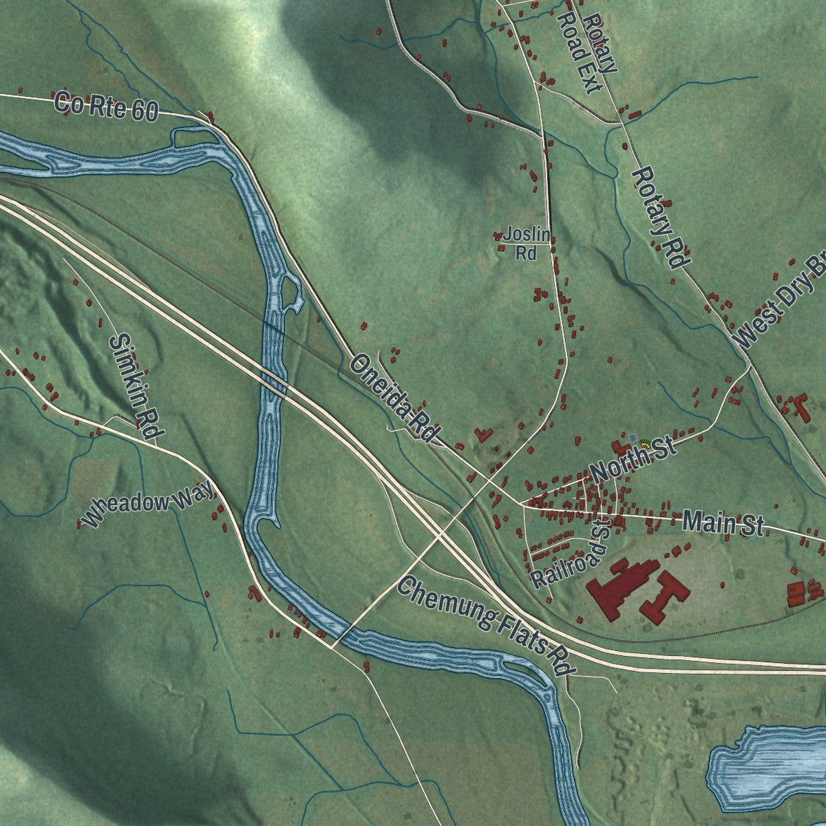 Close-up 2 of the Chemung, New York map artwork