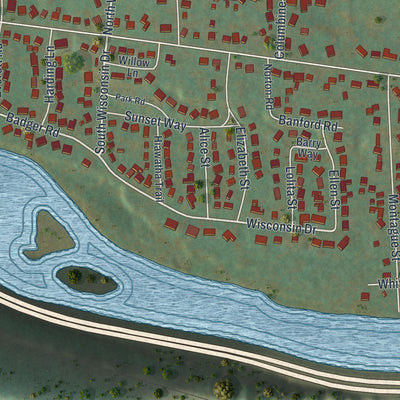 Close-up of the map of Chenango Bridge, New York print showing street and building detail