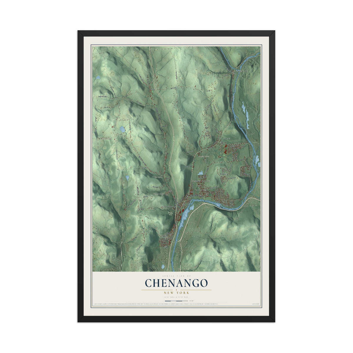 Chenango, New York map print, 12" x 18" W/ Black Ayous Wood Frame mockup