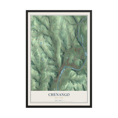 Chenango, New York map print, 12" x 18" W/ Black Ayous Wood Frame mockup