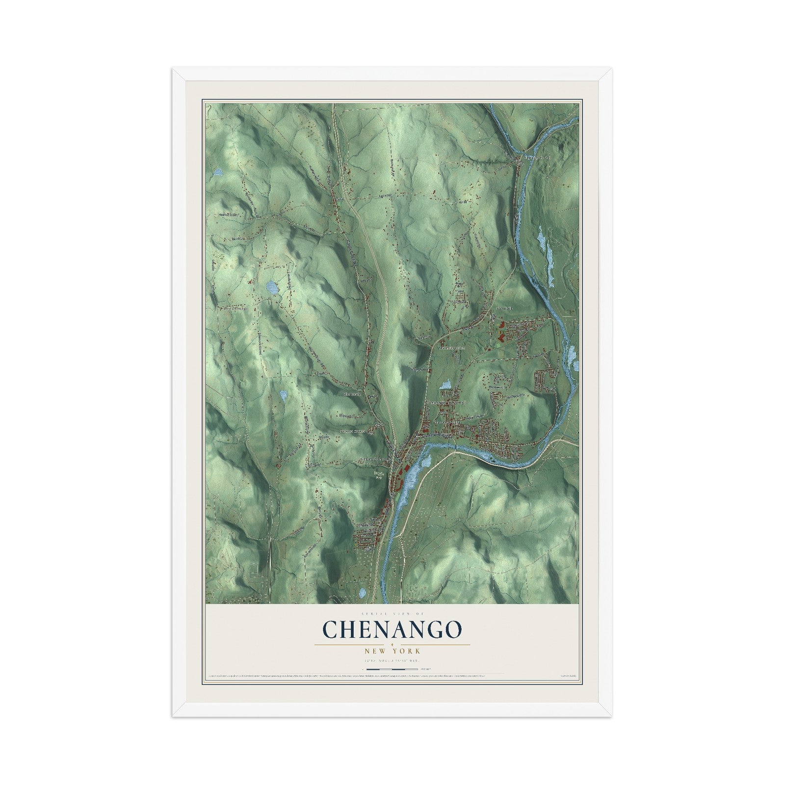 Chenango, New York map print, 12" x 18" W/ White Ayous Wood Frame mockup