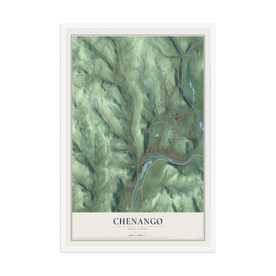 Chenango, New York map print, 12" x 18" W/ White Ayous Wood Frame mockup