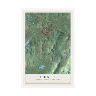Map of Chester, Orange County, New York, 12 x 18 inch print in a white wood frame