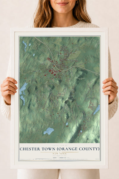 Chester Town (Orange County), New York map print, 18" x 24" W/ White Ayous Wood Frame mockup
