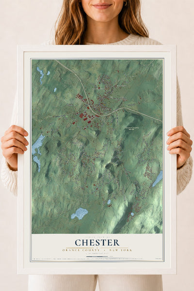 Map of Chester, Orange County, New York, 18 x 24 inch print in a white wood frame