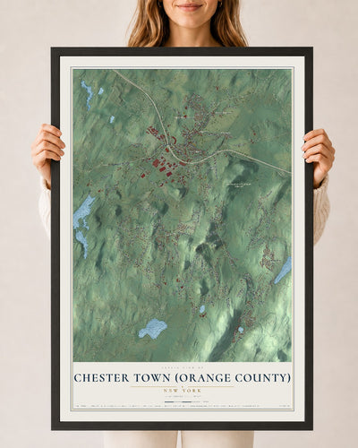 Chester Town (Orange County), New York map print, 24" x 36" W/ Black Ayous Wood Frame mockup