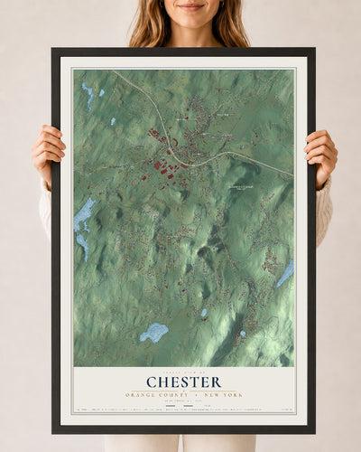Map of Chester, Orange County, New York, 24 x 36 inch print in a black wood frame