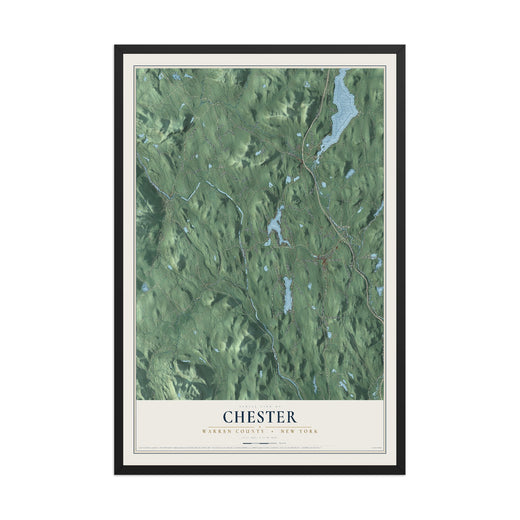 Map of Chester, Warren County, New York, 12 x 18 inch print in a black wood frame