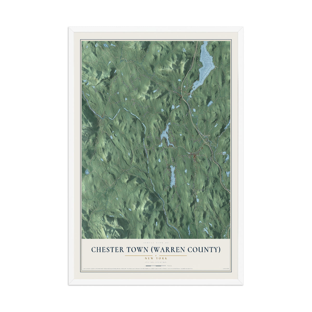 Chester Town (Warren County), New York map print, 12" x 18" W/ White Ayous Wood Frame mockup