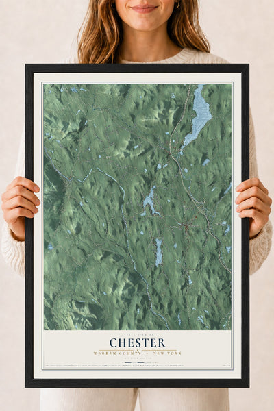 Map of Chester, Warren County, New York, 18 x 24 inch print in a black wood frame