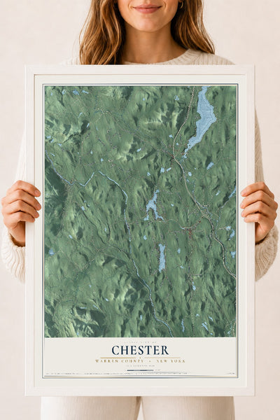 Map of Chester, Warren County, New York, 18 x 24 inch print in a white wood frame