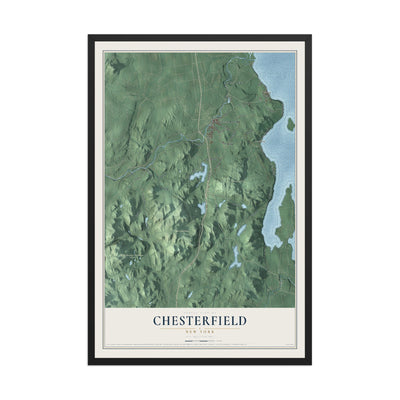Chesterfield, New York map print, 12" x 18" W/ Black Ayous Wood Frame mockup
