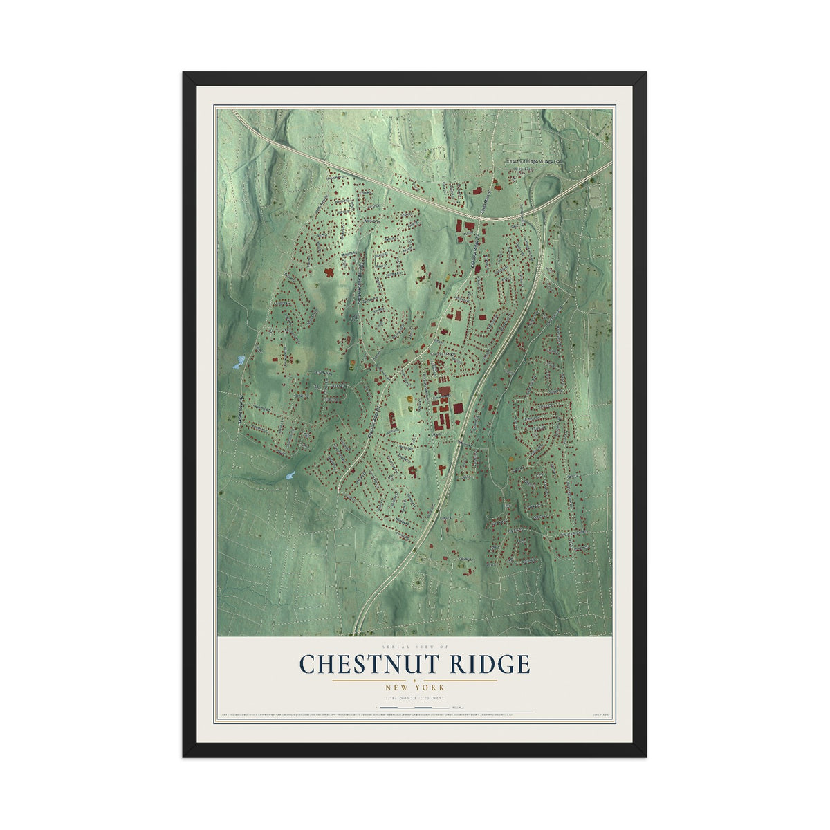 Chestnut Ridge, New York map print, 12" x 18" W/ Black Ayous Wood Frame mockup