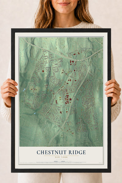 Chestnut Ridge, New York map print, 18" x 24" W/ Black Ayous Wood Frame mockup