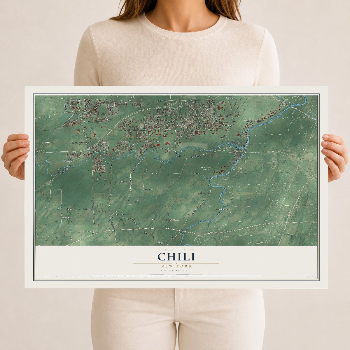 Chili, New York map print, 12" x 18" Archival Matte Print mockup