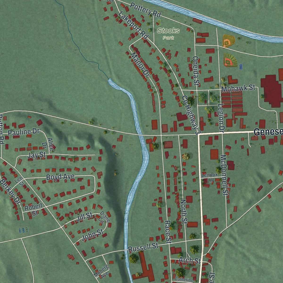 Close-up 1 of the Chittenango, New York map artwork