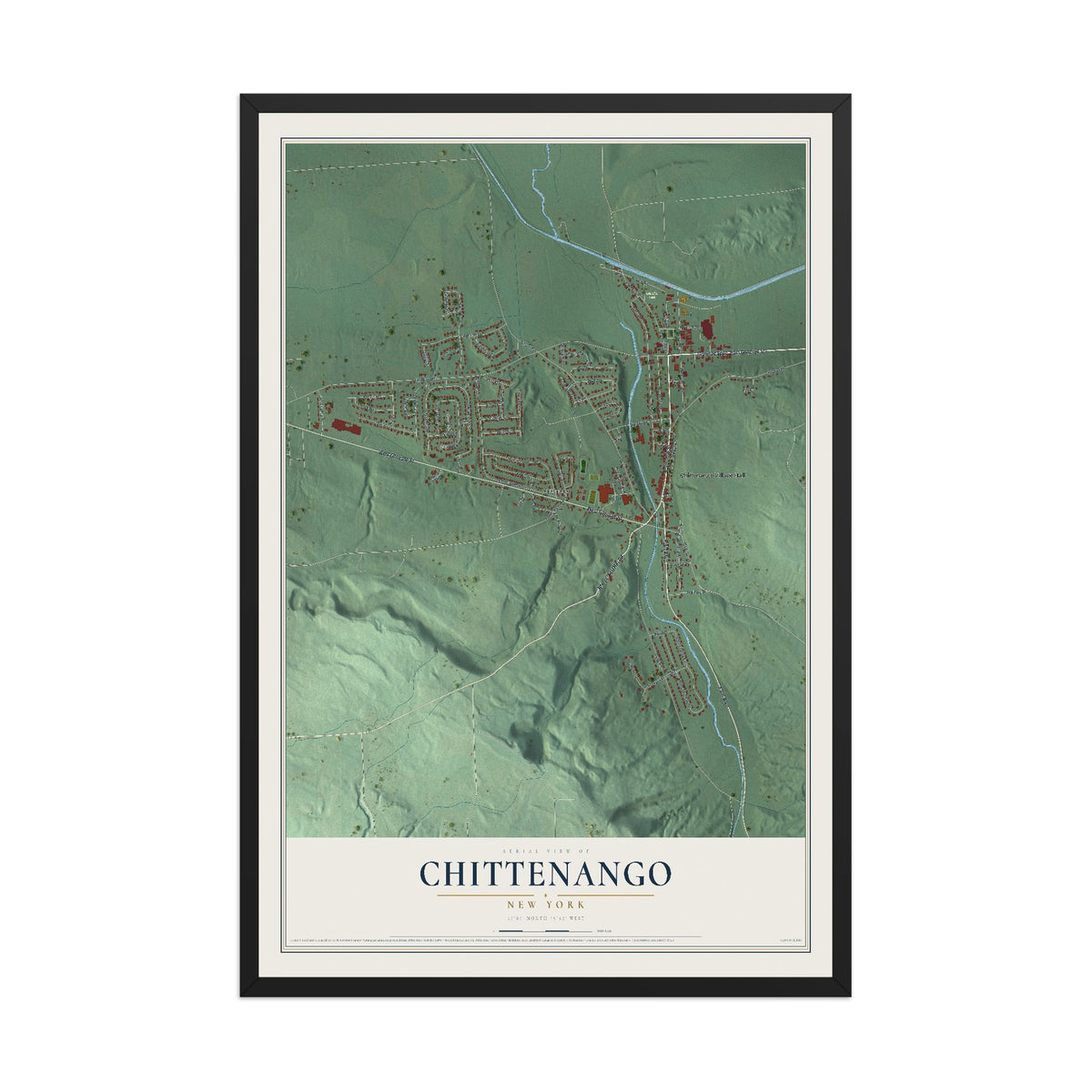 Chittenango, New York map print, 12" x 18" W/ Black Ayous Wood Frame mockup