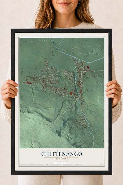 Chittenango, New York map print, 18" x 24" W/ Black Ayous Wood Frame mockup