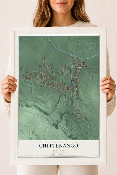 Chittenango, New York map print, 18" x 24" W/ White Ayous Wood Frame mockup