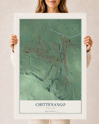 Chittenango, New York map print, 24" x 36" W/ White Ayous Wood Frame mockup