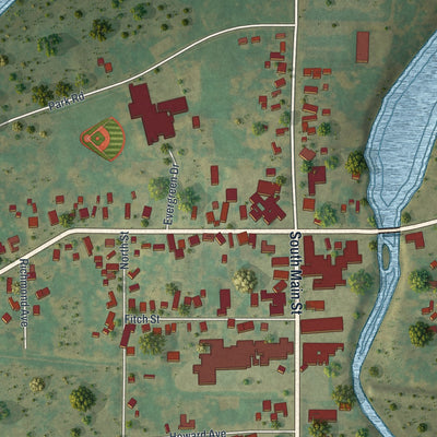 Close-up of the map of Churchville, New York print showing street and building detail