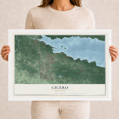 Cicero, New York map print, 12" x 18" W/ White Ayous Wood Frame mockup