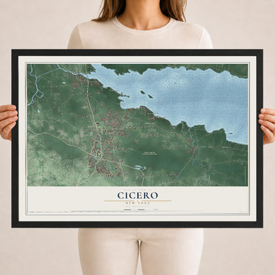 Cicero, New York map print, 18" x 24" W/ Black Ayous Wood Frame mockup