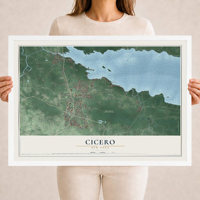 Cicero, New York map print, 18" x 24" W/ White Ayous Wood Frame mockup