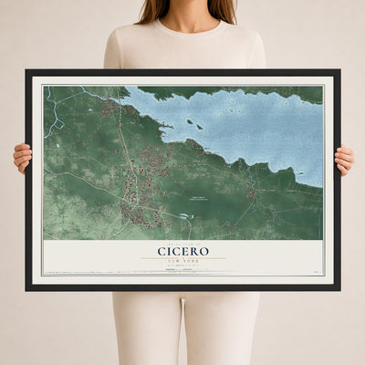 Cicero, New York map print, 24" x 36" W/ Black Ayous Wood Frame mockup